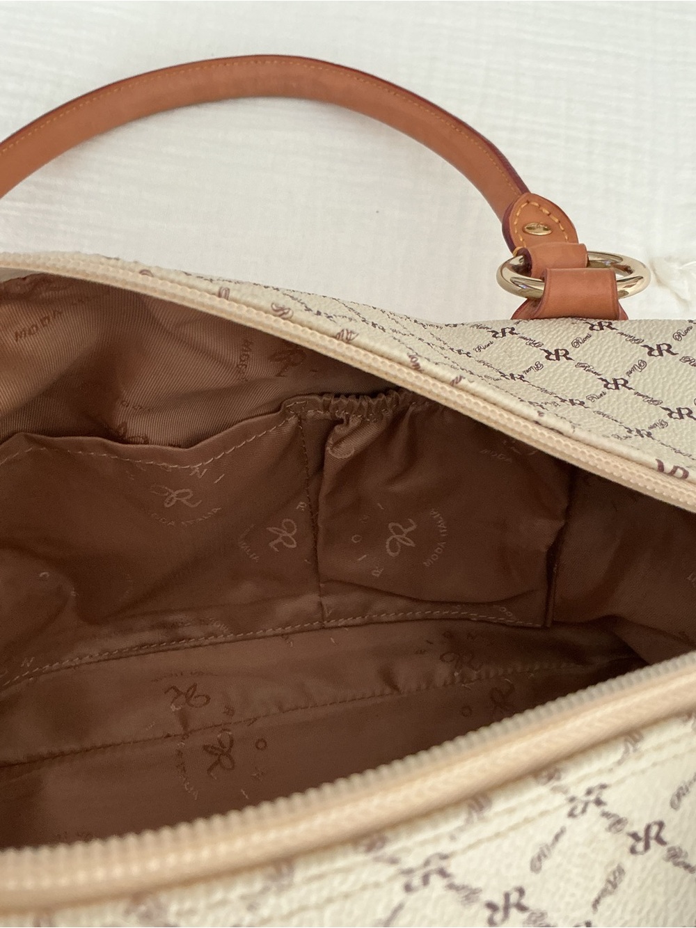 RIONI Felicity Monogram Ivory Satchel with Tan Leather Handles - Picture 8 of 9
